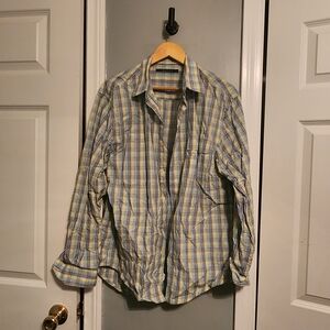 Perry Ellis Blue and Yellow Plaid Shirt